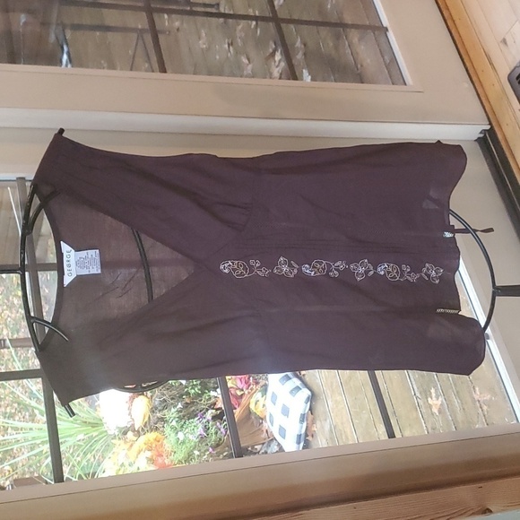 George Sleeveless Brown Embroidered Back Tie Sz XL Tunic Top Blouse - Picture 1 of 10